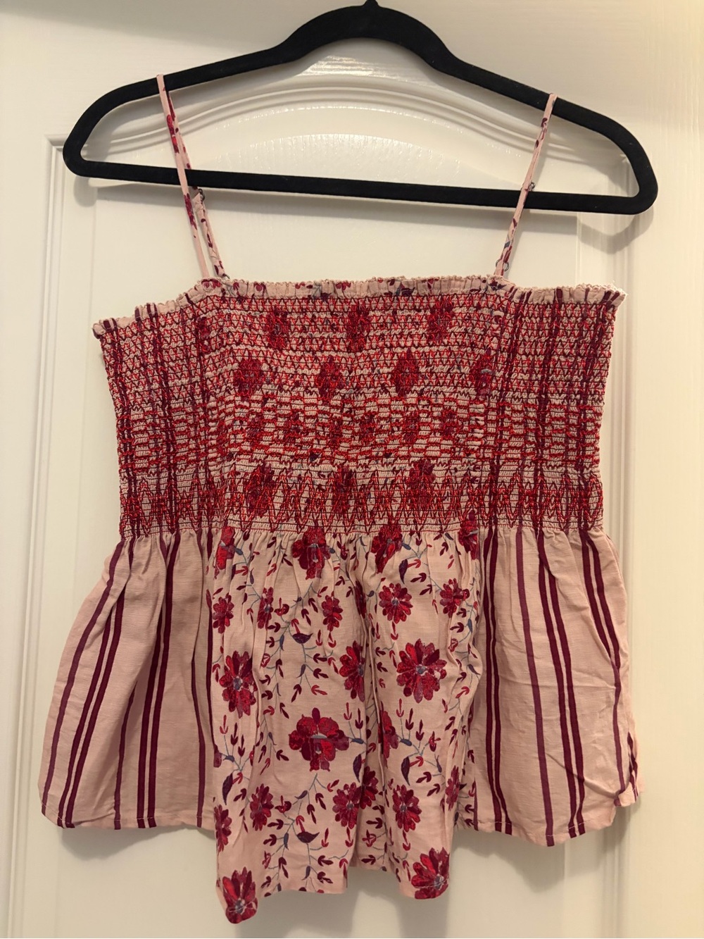 Lucky Brand Pink Floral Smocked Spaghetti Strap Tank
